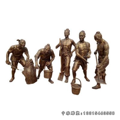 农耕主题铜雕人物