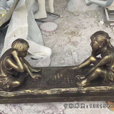 公园下棋铜雕人物摆件