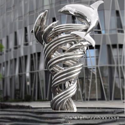 不锈钢镜面海豚雕塑