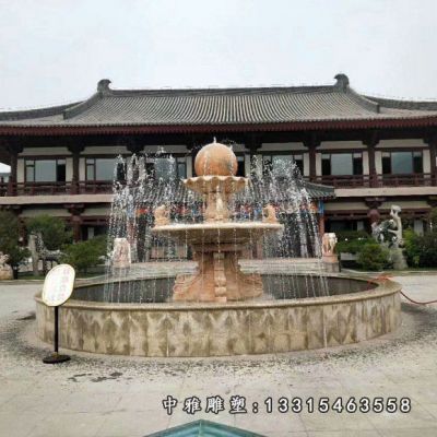 晚霞红石雕风水球