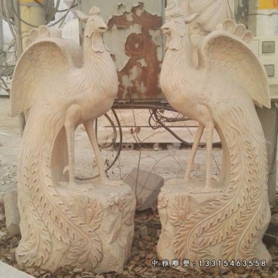 晚霞红石雕凤凰