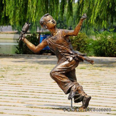 铜雕放风筝儿童