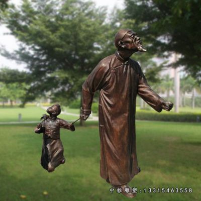 园林遛鸟铜雕人物