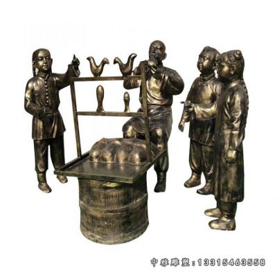 铜雕步行街吹糖人人物