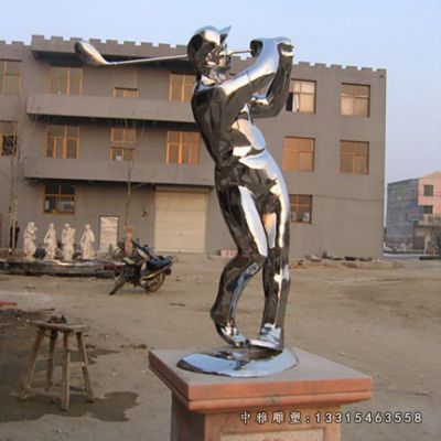 不锈钢打高尔夫人物雕塑