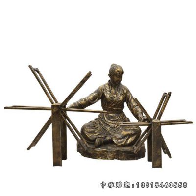 小品铜雕纺织人物