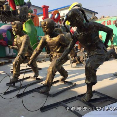 铜雕滚铁环人物雕塑