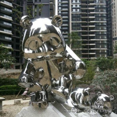 熊猫动物不锈钢雕塑