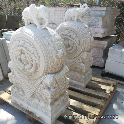 门口大象石雕抱鼓石