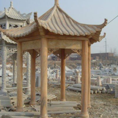 晚霞红凉亭石雕塑