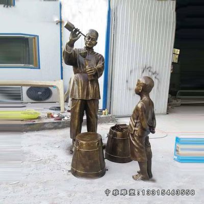 打油民俗铜雕人物