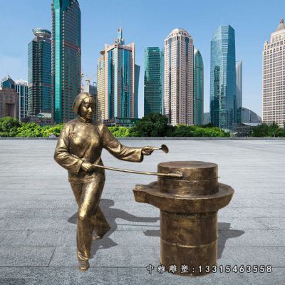 小品铜雕磨豆浆人物