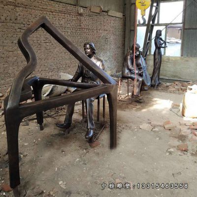 公园弹钢琴人物铜雕