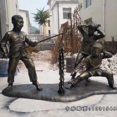 放鞭炮儿童铜雕雕塑