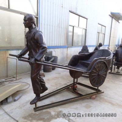 民俗铜雕黄包车人物