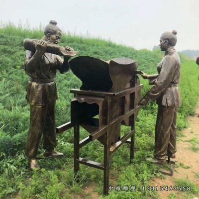 农耕主题人物铜雕塑