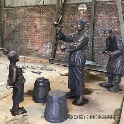 民俗人物打油铜雕