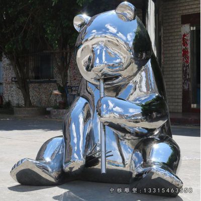 镜面熊猫不锈钢雕塑
