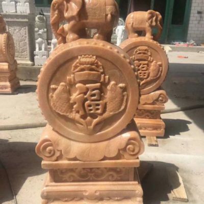 石雕大象抱鼓石摆件