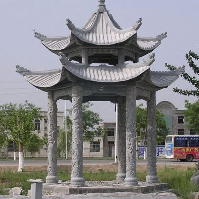 石雕双层凉亭雕塑