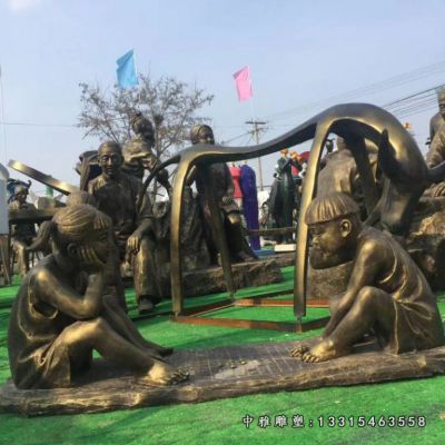 下棋铜雕人物摆件