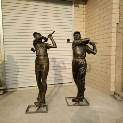 户外打高尔夫球铜雕人物