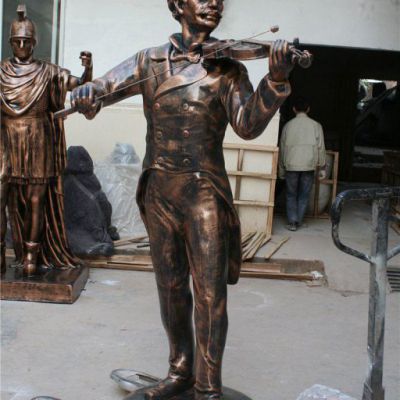 拉小提琴铜雕人物摆件