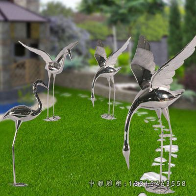 镜面仙鹤不锈钢雕塑