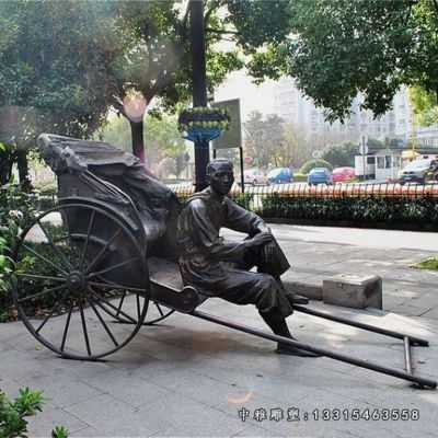 商业街铜雕黄包车人物