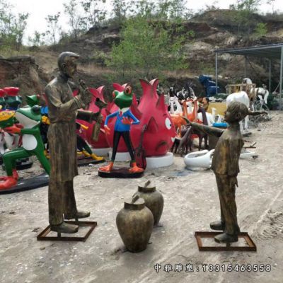 步行街打油铜雕人物