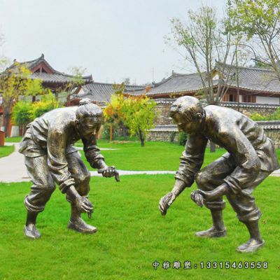 铜雕插秧人物雕塑