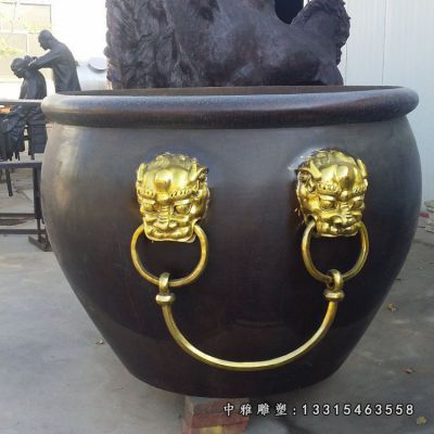 铜雕圆形水缸雕塑