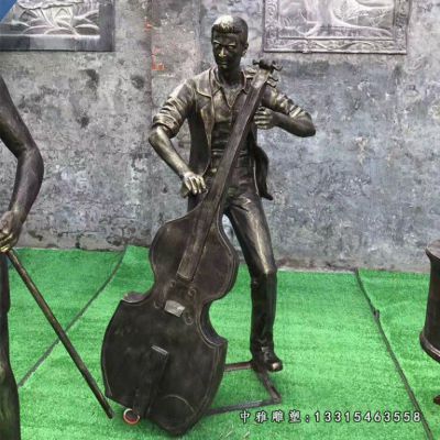 拉大提琴铜雕人物