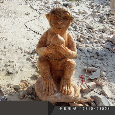 晚霞红猴子石雕