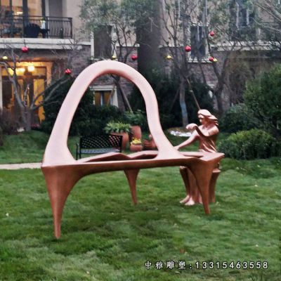 铜雕公园弹钢琴人物