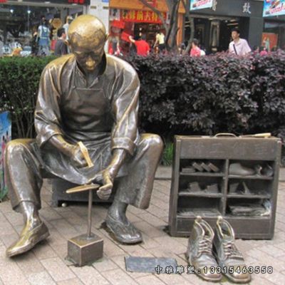 步行街铜雕修鞋人物