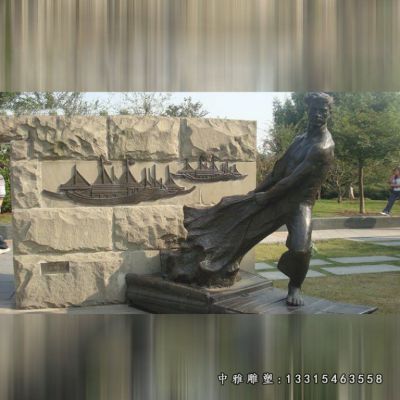 广场渔夫铜雕雕像