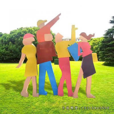 彩绘购物人物不锈钢雕塑