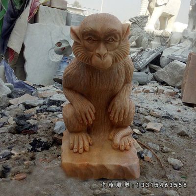 晚霞红小猴石雕