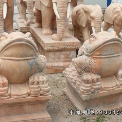 石雕晚霞红金蟾