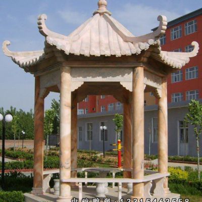 石雕晚霞红凉亭