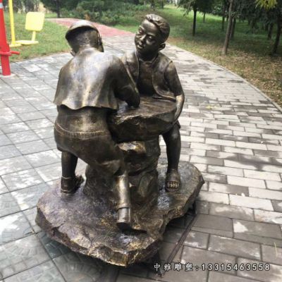 铜雕掰手腕儿童雕塑