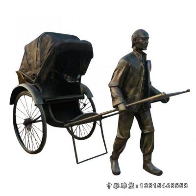 民俗铜雕拉黄包车人物