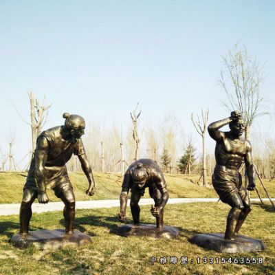铜雕插秧人物雕塑