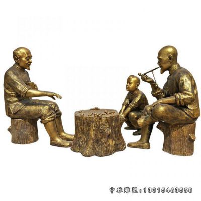 铜雕小品下棋人物