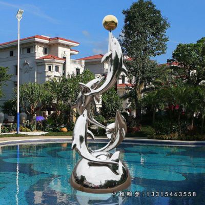 不锈钢戏球海豚雕塑