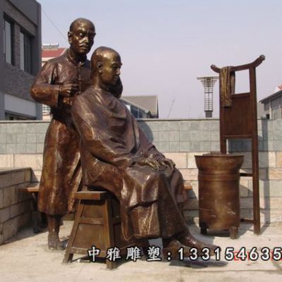 铜雕商业街理发人物