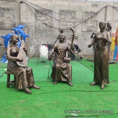 民俗铜雕唱戏人物