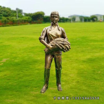 铜雕田园农耕人物