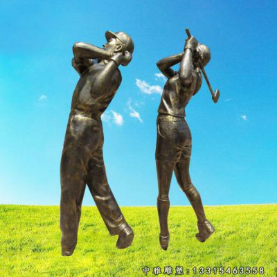 运动铜雕打高尔夫球人物